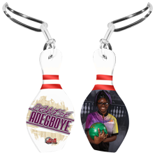 A unique exclusive for our bowling customers! A bowling pin shaped BAG TAG!!! Quickly identify your valuable equipment in the crowd with a custom, personalized bag tag from P&R Photos