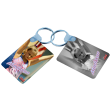 Aluminum rectangle measures 1½in x 2¼in. Printed on both sides.