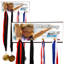 Custom, personalized "hangers" were originally marketed as "Key Hangers", but our sports customers had a better idea!! These things work great as Medal Keepers!!!!